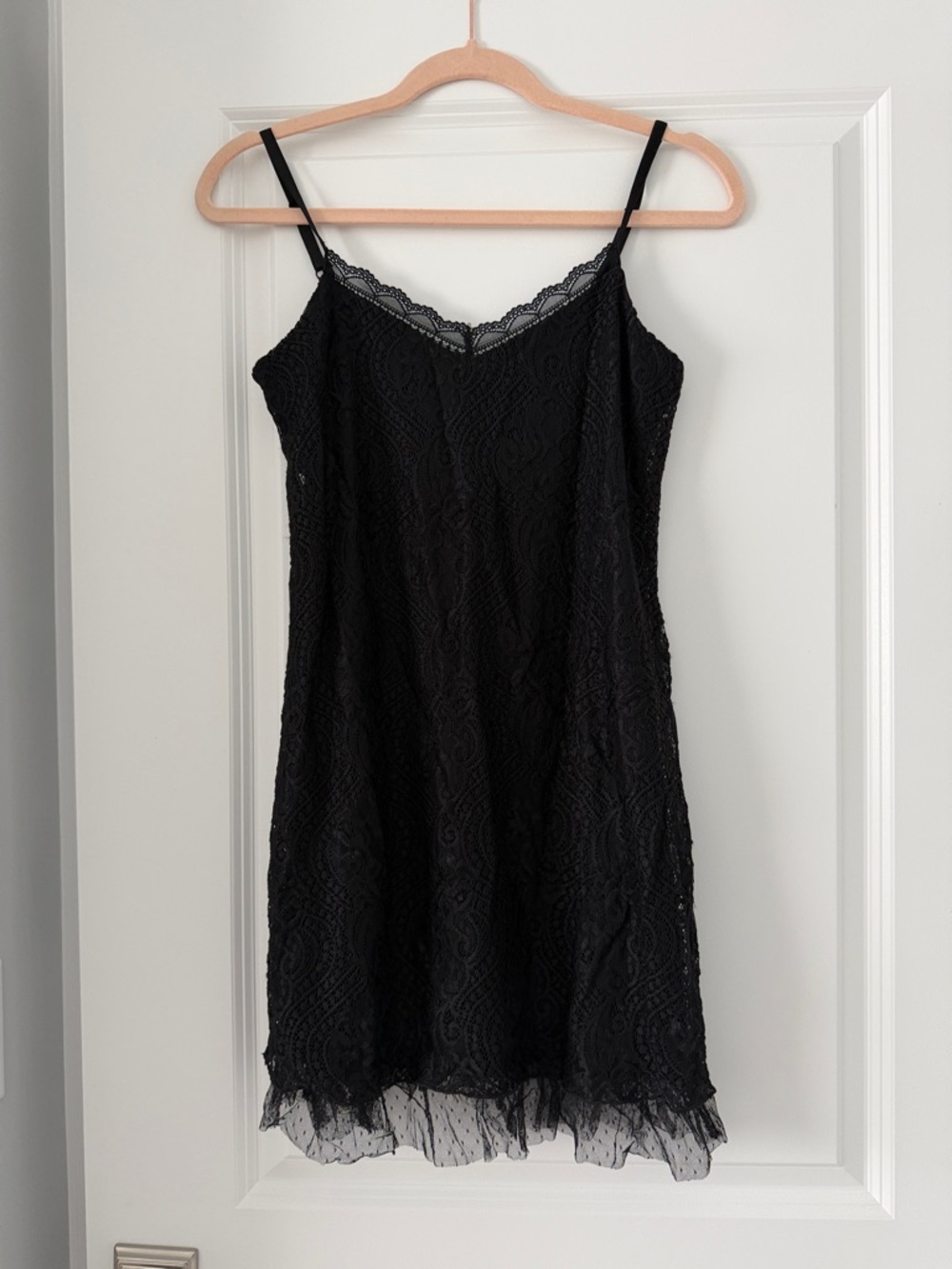 Black Lace Slip Dress with Delicate Hem